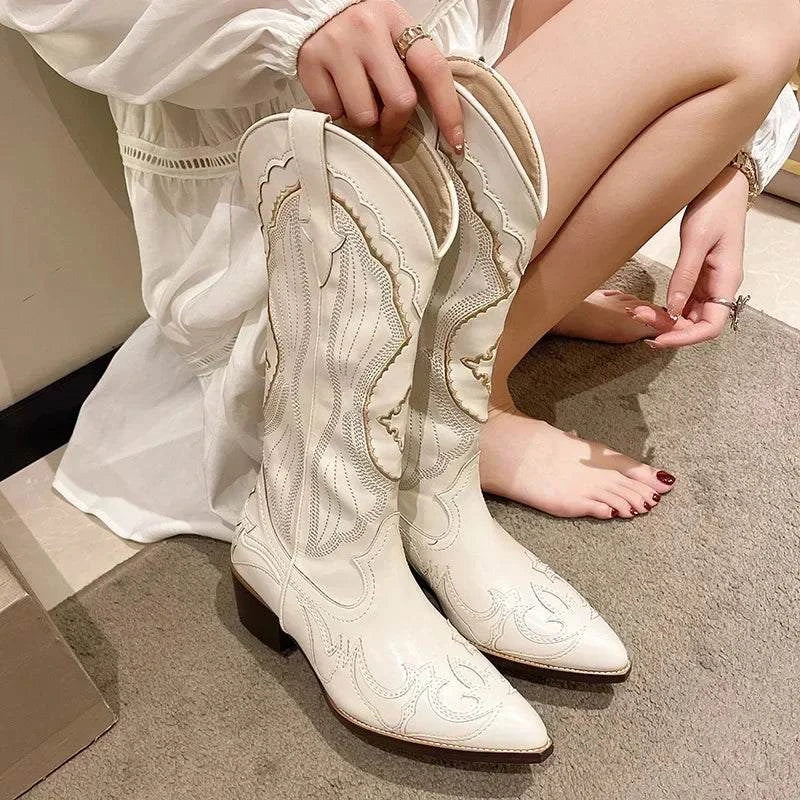 Shop All I Want SHOP ALL I WANT Embroidered Western Mid-Calf Boots