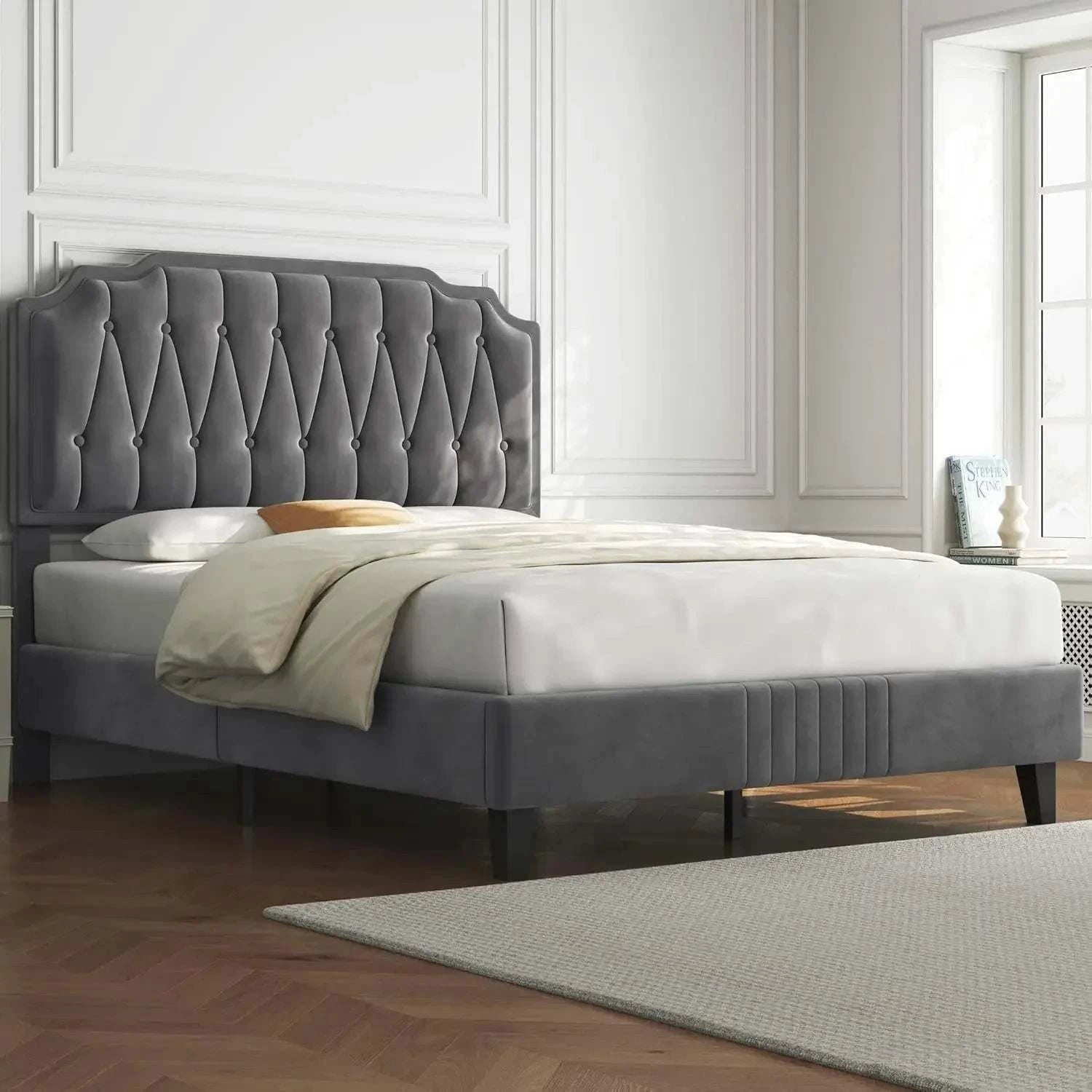 Bed Frame with Curved, Height-Adjustable Headboard & Noise-Free WoodenTransform your bedroom into a serene retreat with this modern bed frame, featuring a curved, height-adjustable headboard for ultimate comfort and style. The velvet fShop All I WantShop All I WantBed Frame