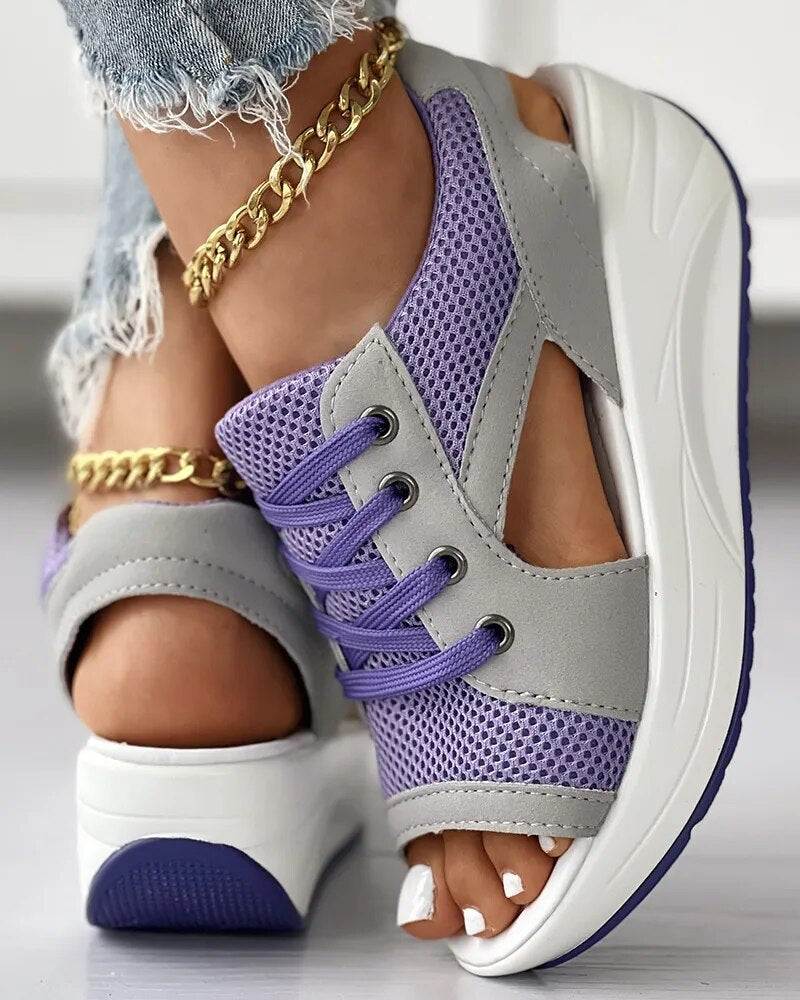 Shop All I Want Purple / 35 SHOP ALL I WANT Peep Toe Lace-Up Platform Sandals