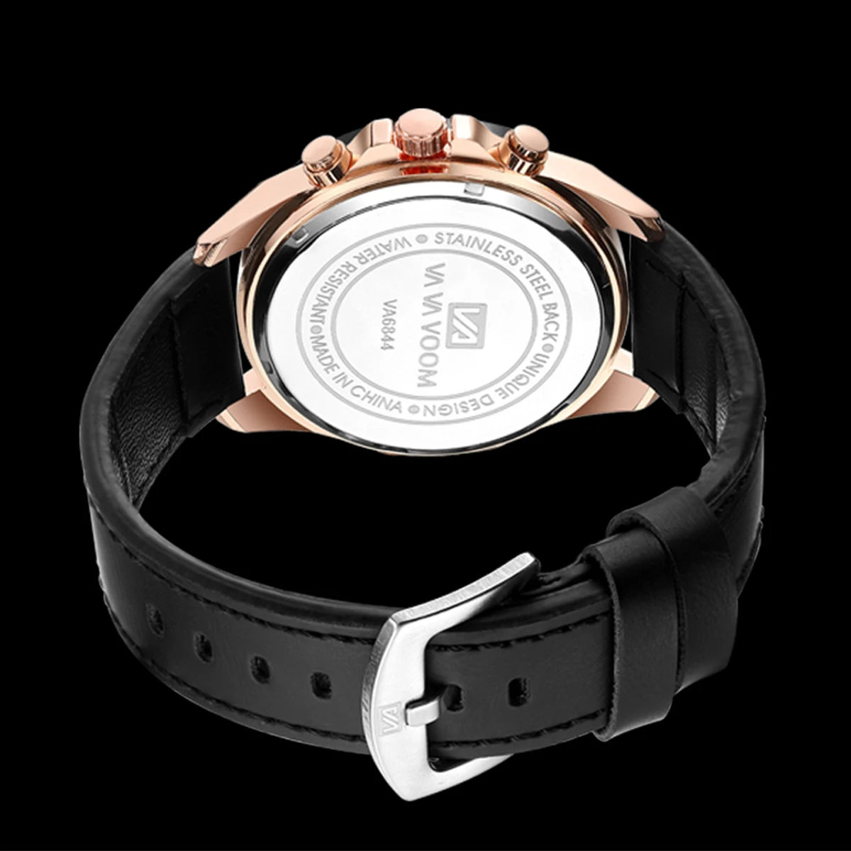 Men’s Sports Style Watch – 46mm Large Leather Racing Quartz Watch with Calendar Function in Black and Rose Gold 🌟⌚