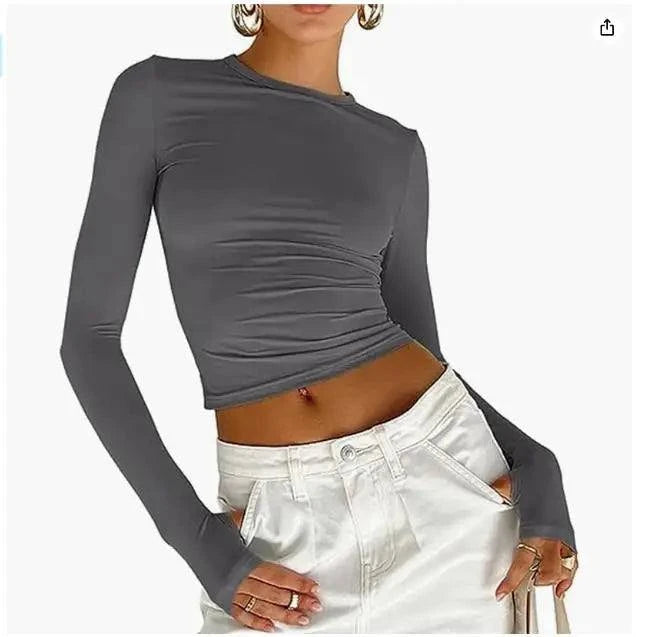 Slim Fit Long Sleeve Crop Top - Shop All I Want