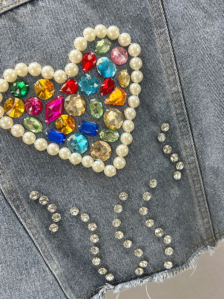 Colorful Diamond Denim Jacket: Trendy Tassel & Rivet Style! ✨