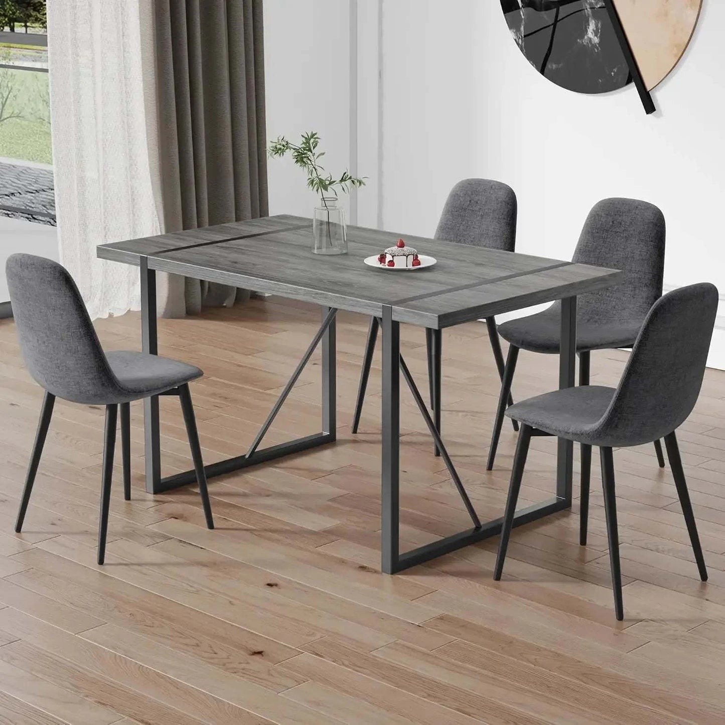 5-Piece Dining Set for 4 🍽️ | 55” Mid-Century Modern Wooden Table witElevate your dining space with the 5-Piece Dining Set for 4, featuring a 55” Mid-Century Modern Wooden Table paired with fabric chairs. Designed with modern home desShop All I WantShop All I Want5-Piece Dining Set