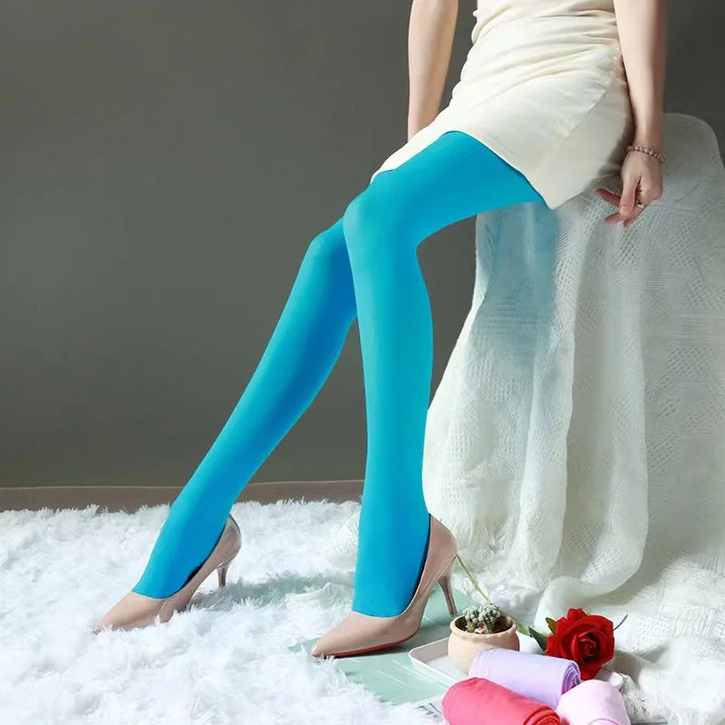 Candy Color Sexy Tights for Women – Plus Size High Elasticity Pantyhose for Beautiful Legs, Non-Transparent Design 🌈✨