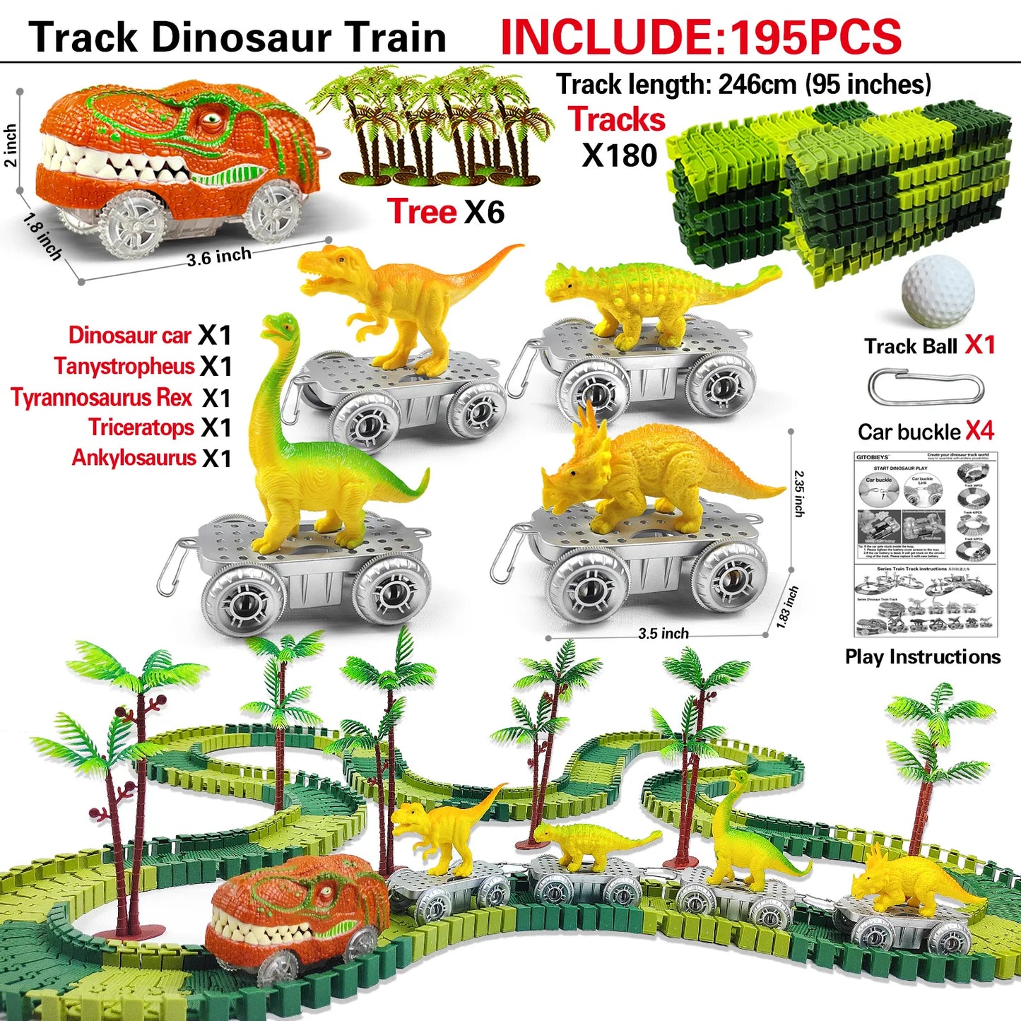 Shop All I Want Track Set195 Shop All I Want Flexible Race Set with Flashing Lights 🦖 🚗