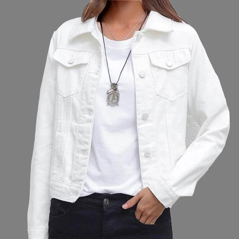 Shop All I Want WHITE / S SHOP ALL I WANT Casual Short Denim Jacket