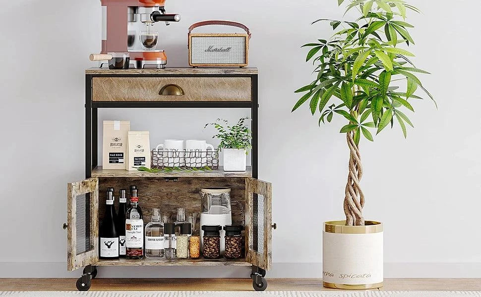 3-Tier Coffee Bar Cabinet on Wheels - Movable Farmhouse Coffee StationElevate your living space with this 3-Tier Coffee Bar Cabinet on Wheels, Size: 13.77" x 23.22" x 28.34", a perfect addition to your modern home design ideas. This moShop All I WantShop All I Want3-Tier Coffee Bar Cabinet