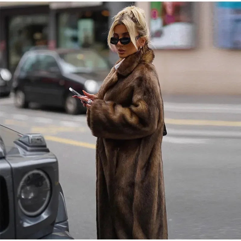 Women’s Dark Brown Faux Fur Overcoat: Plush & Warm Trench! ❄️🧥