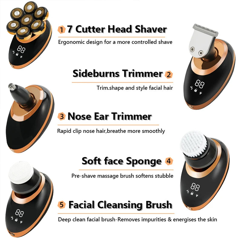 Men's 7D Floating Electric Shaver – Wet/Dry Rechargeable Razor with Bald Head Trimmer & LCD Display ⚡️🪒