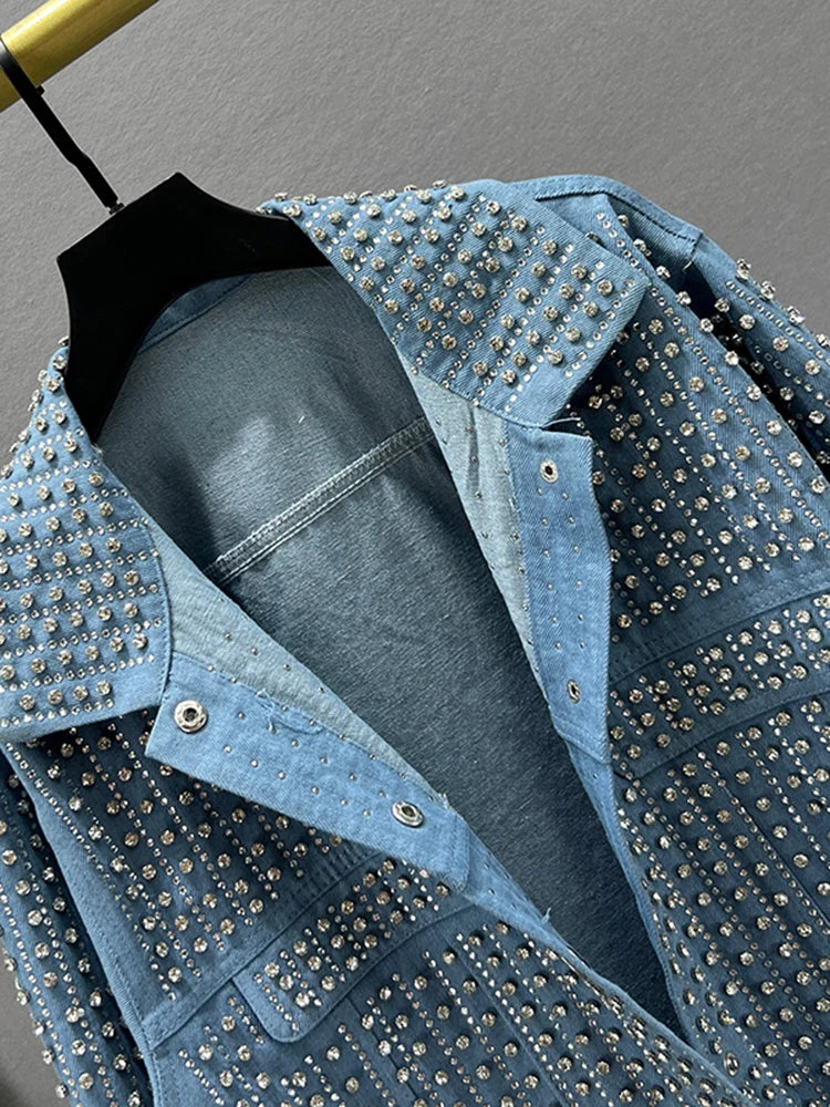 Patchwork Rivet Denim Jacket: Trendy Streetwear for Women! ✨