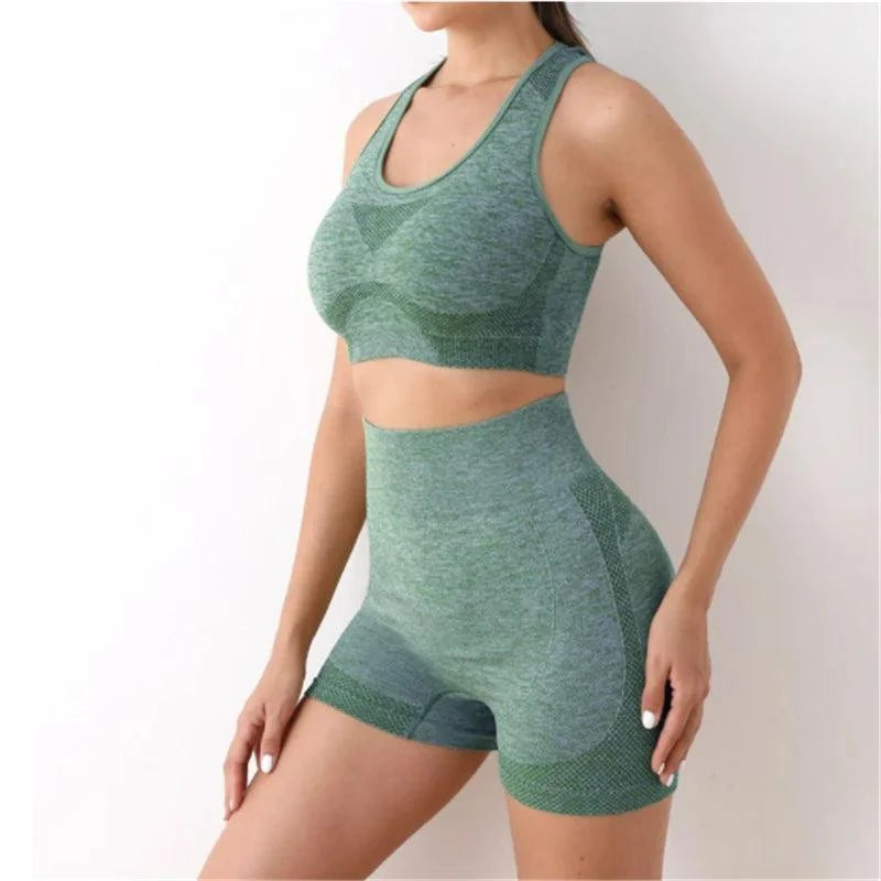 Shop All I Want green / M SHOP ALL I WANT Seamless Yoga Set: Shorts, Bras, Leggings 🧘‍♀️💪 #FitnessFashion