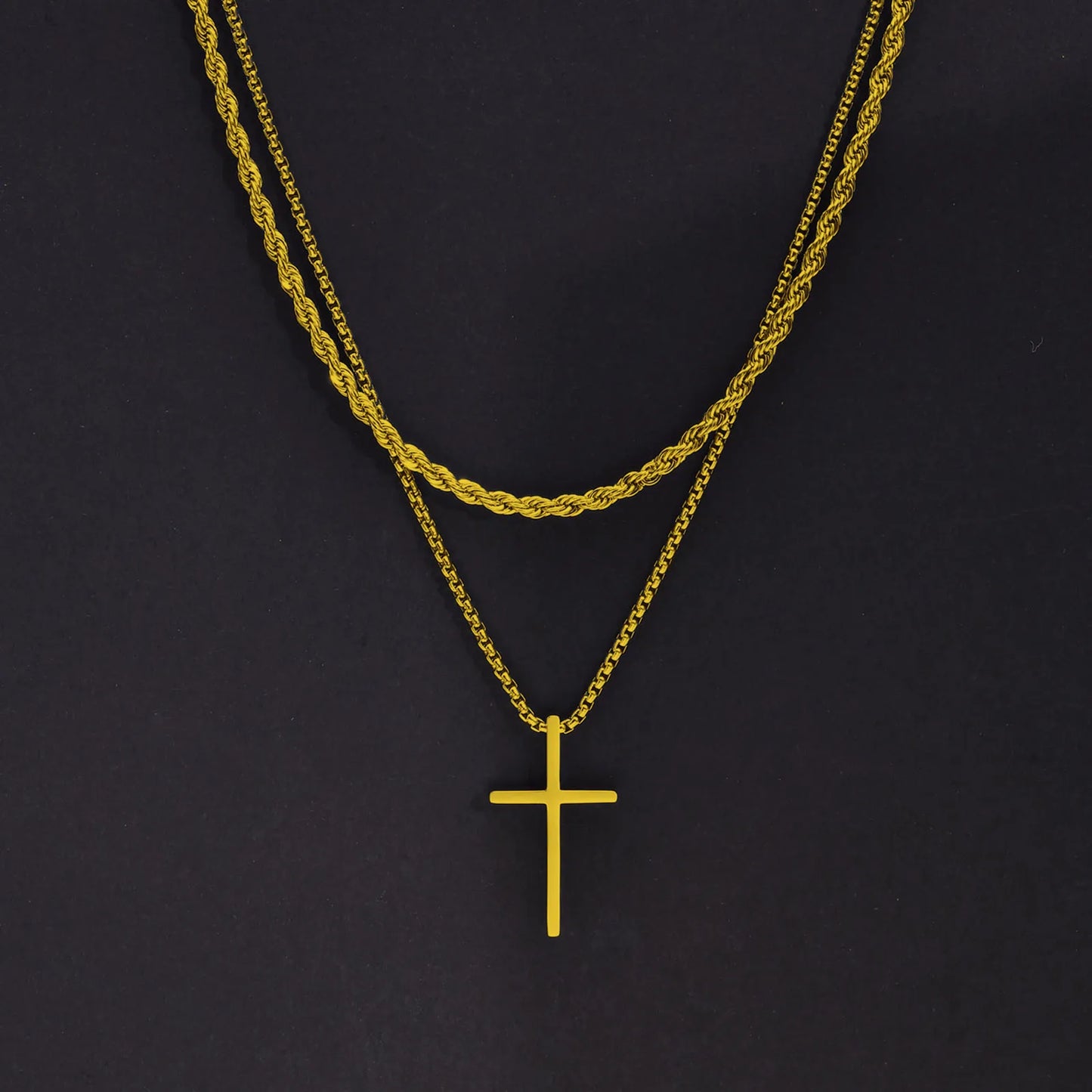 Shop All I Want NC-1035G NC-039-55G SHOP ALL I WANT Layered Cross Pendant Necklace for Men ✝️🔗