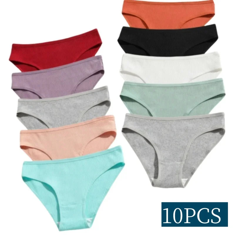 Ladies’ Cotton Briefs Set | 10PCS Low Waist Seamless Panties 🩲