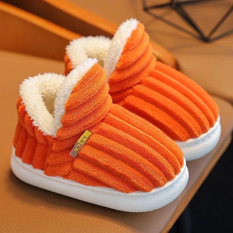 Shop All I Want Orange / 26-27 Shop All I Want ❄️ New Winter Stripe Plush Slippers – Non-Slip, Soft Sole, Warm Cotton Shoes for Kids, Boys & Girls 🌟