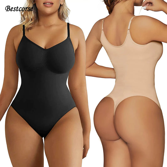 Seamless Bodysuit Shapewear: Tummy Control & Thong Design! 🔥✨