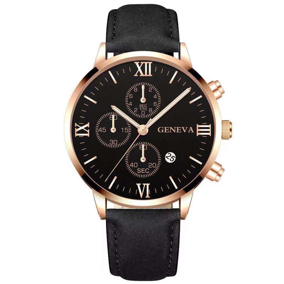 Men’s Black Quartz Watch | Fashion Round Roman Dial Sports Watch ⌚