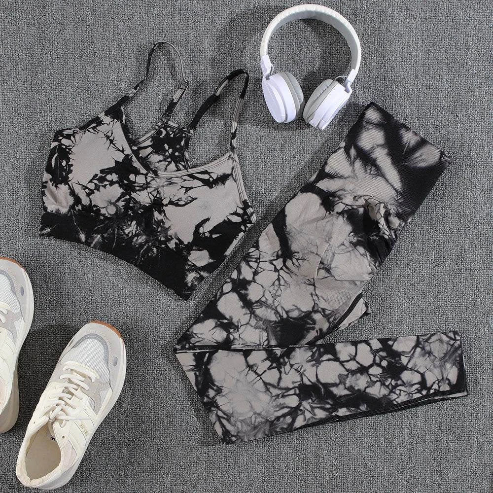 Shop All I Want Black Gray Set / S Shop All I Want Tie-Dye Yoga Set 🌈💪 #FitnessFashion