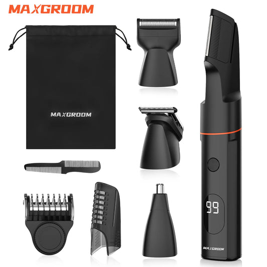 MAXGROOM 4 in 1 Body Hair Trimmer Kit for Men – Waterproof Electric Trimmer for Pubic, Nose, Beard & Body Hair ✂️💧