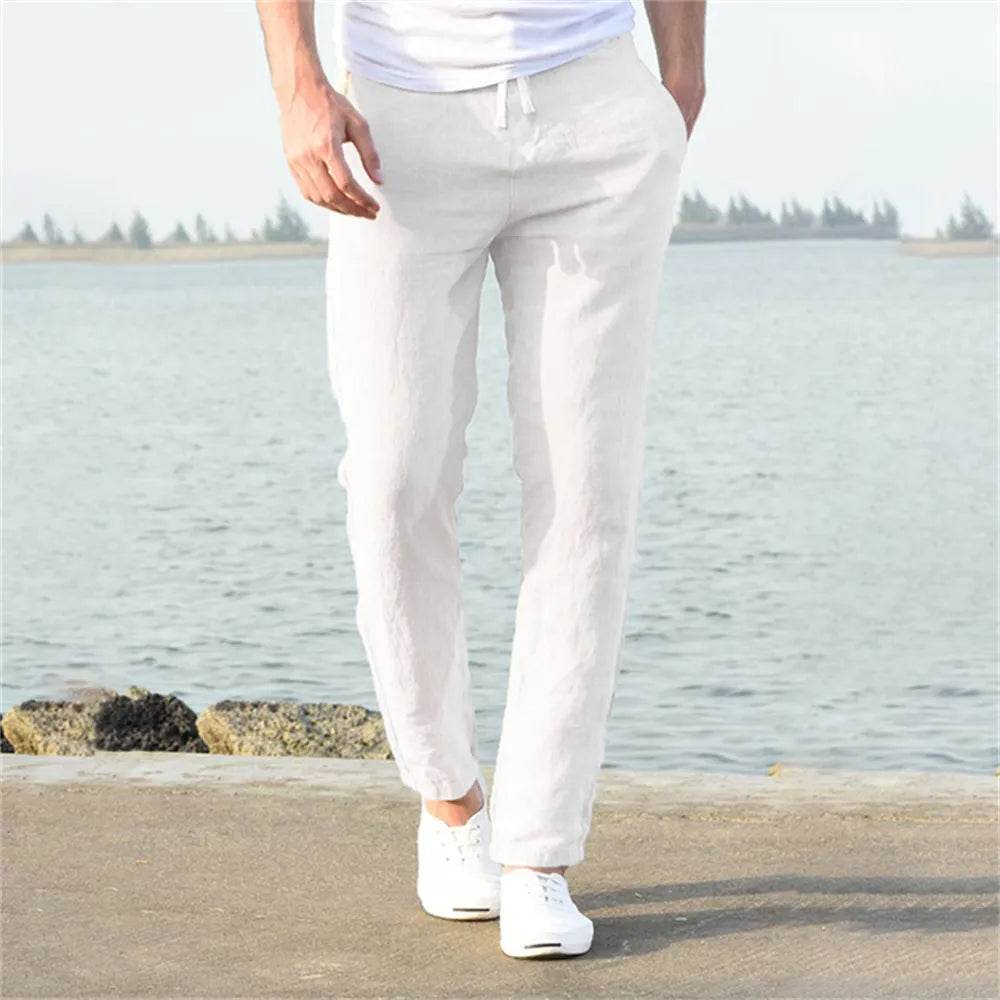 Shop All I Want White / US S 50-60 KG SHOP ALL I WANT Men's Cotten Linen Pants 🌿👖