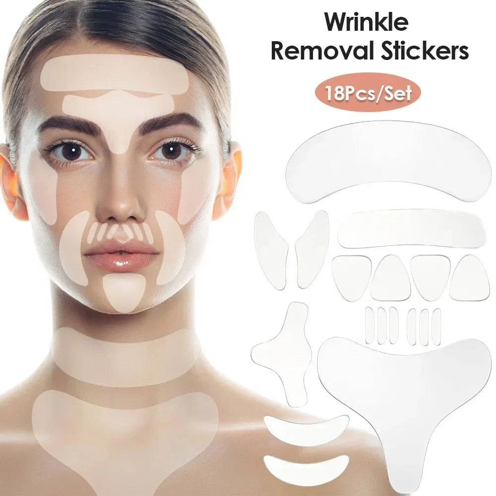 Shop All I Want 18Pcs Set / CHINA Shop All I Want ✨ Reusable Silicone Wrinkle Removal Stickers – Face, Forehead, Neck, Eye, Anti-Aging & Lifting Patches 🌟