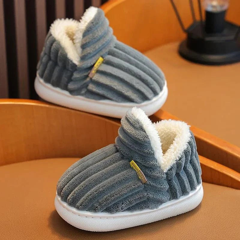 Shop All I Want Shop All I Want ❄️ New Winter Stripe Plush Slippers – Non-Slip, Soft Sole, Warm Cotton Shoes for Kids, Boys & Girls 🌟