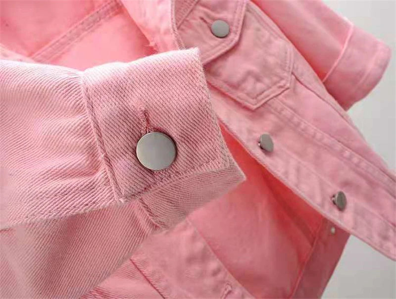 Women’s Denim Jacket | Pink Solid Short Multicolor Jean Jacket 🌸