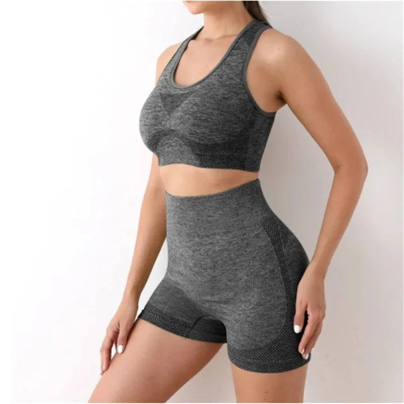 Shop All I Want gray / M SHOP ALL I WANT Seamless Yoga Set: Shorts, Bras, Leggings 🧘‍♀️💪 #FitnessFashion