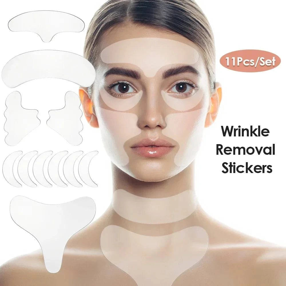 Shop All I Want 11Pcs Set / CHINA Shop All I Want ✨ Reusable Silicone Wrinkle Removal Stickers – Face, Forehead, Neck, Eye, Anti-Aging & Lifting Patches 🌟