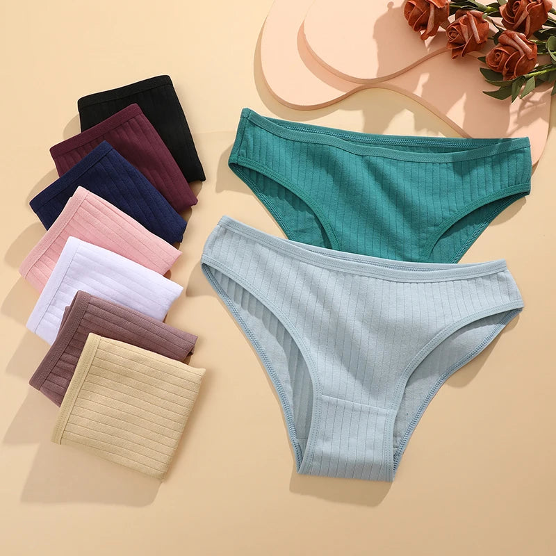 4PCS Cotton Panties Set | Sexy Low Rise Ribbed Underwear for Women 🌸