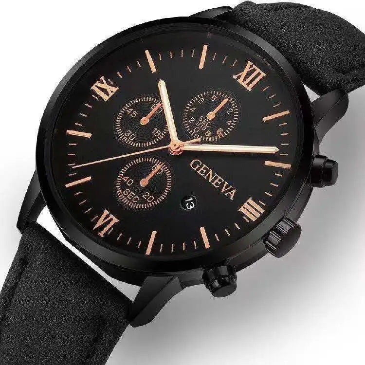 Men’s Black Quartz Watch | Fashion Round Roman Dial Sports Watch ⌚