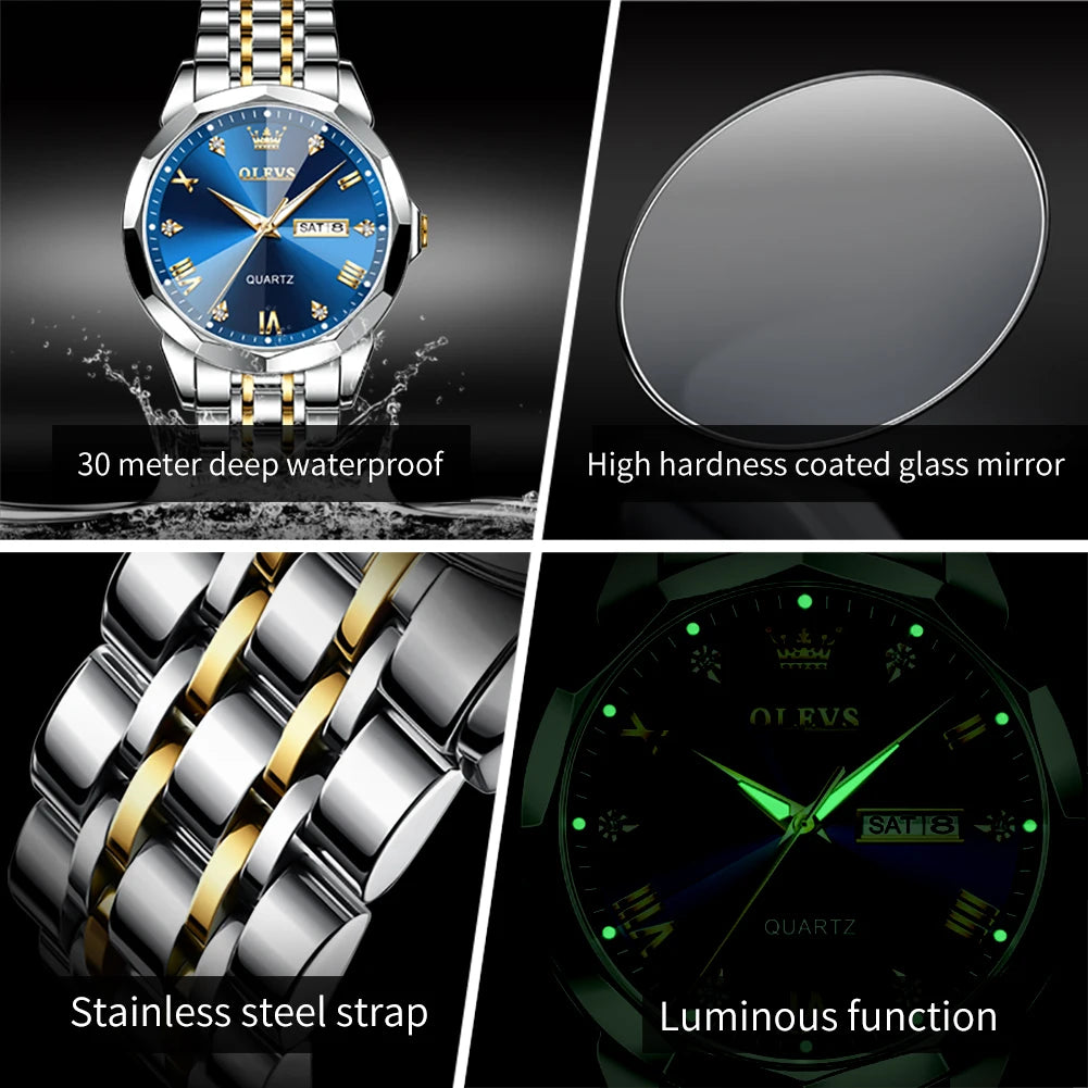 Waterproof Luminous Stainless Steel Wristwatch with Date & Week Display ⌚💎