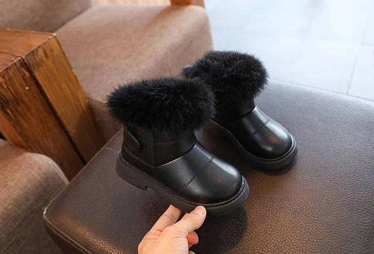 Shop All I Want C02Black / 21 Shop All I Want 👢 2025 Britain Style Kids Boots – Cozy, Plush, Solid Color Winter Shoes for Girls & Boys ❄️