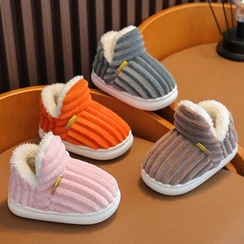 Shop All I Want Shop All I Want ❄️ New Winter Stripe Plush Slippers – Non-Slip, Soft Sole, Warm Cotton Shoes for Kids, Boys & Girls 🌟