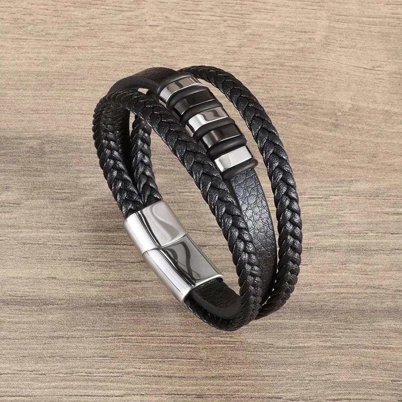 Shop All I Want 8063-Silver SHOP ALL I WANT Classic Cross Leather Bracelet for Men