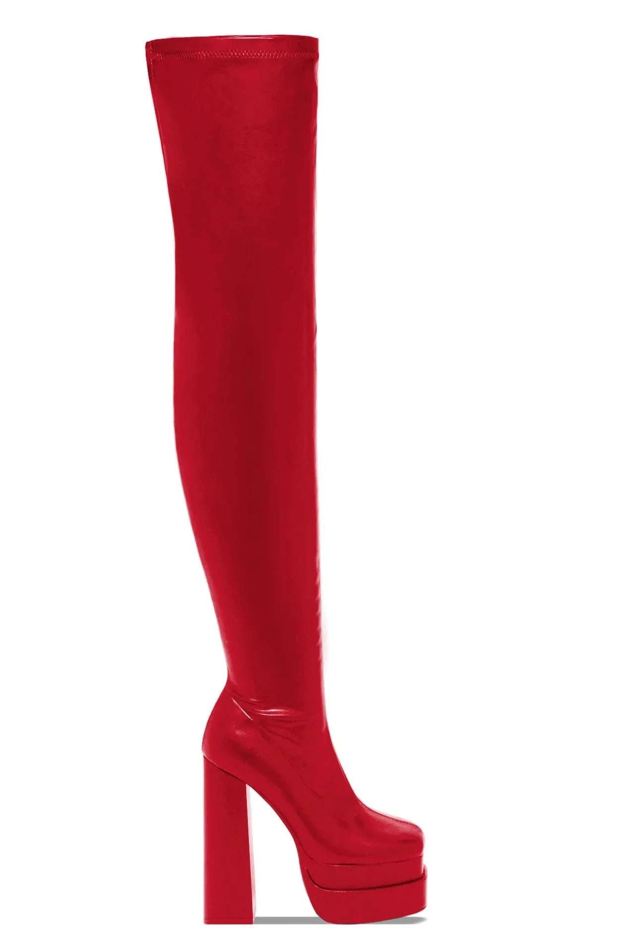 Shop All I Want Red / 10.5 SHOP ALL I WANT Thigh High Block Heel Boots