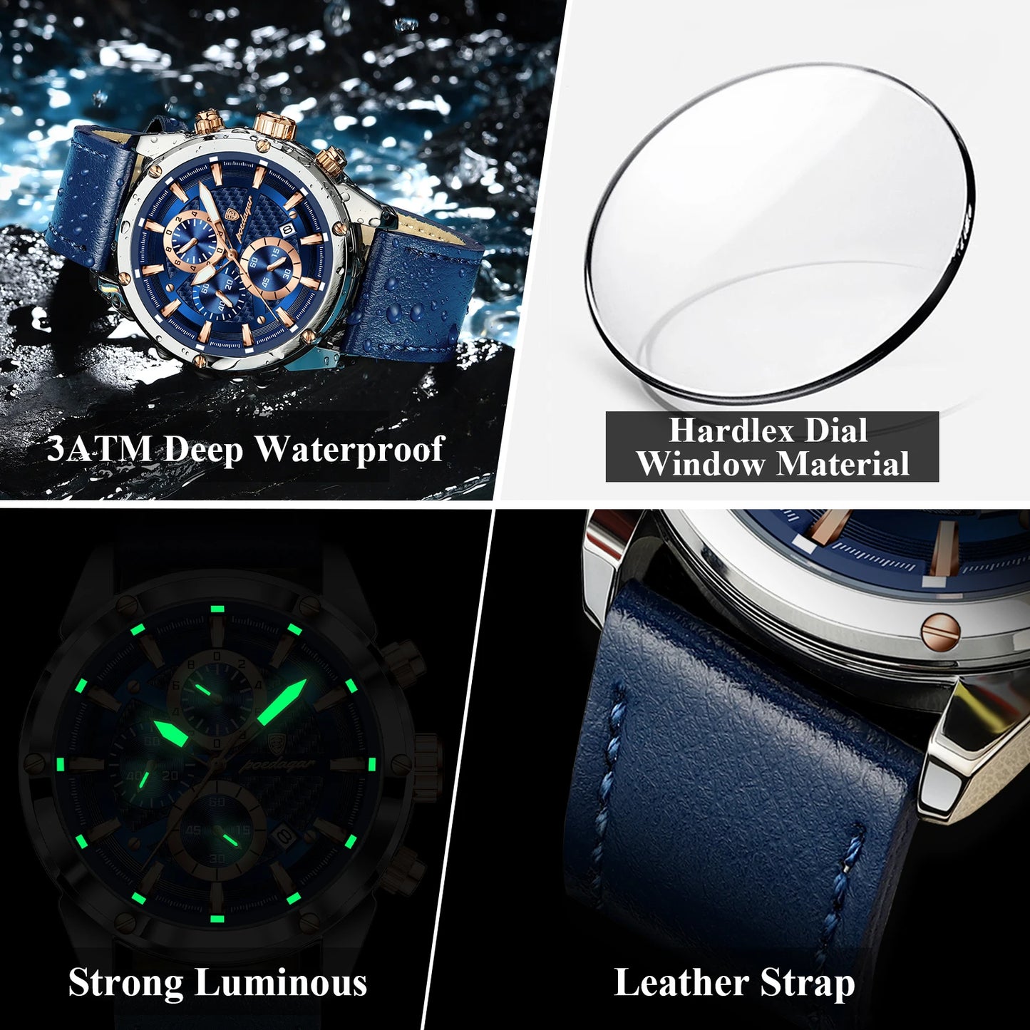 Elegant Men’s Quartz Watch – Waterproof Luminous Sports Timepiece with Date & Leather Strap ⌚🌟