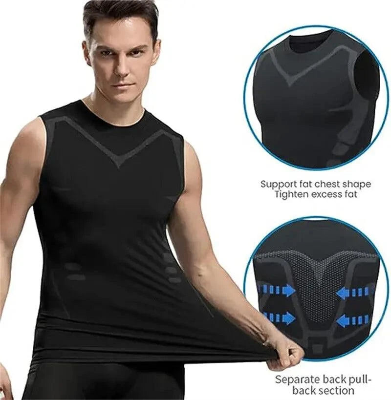 Shop All I Want Shop All I Want 💪 Men’s Ionic Shaping Vest – Ice-Silk Slimming, Compression Tank Top, Tummy Control & Quick-Dry Fitness Shirt 🌟