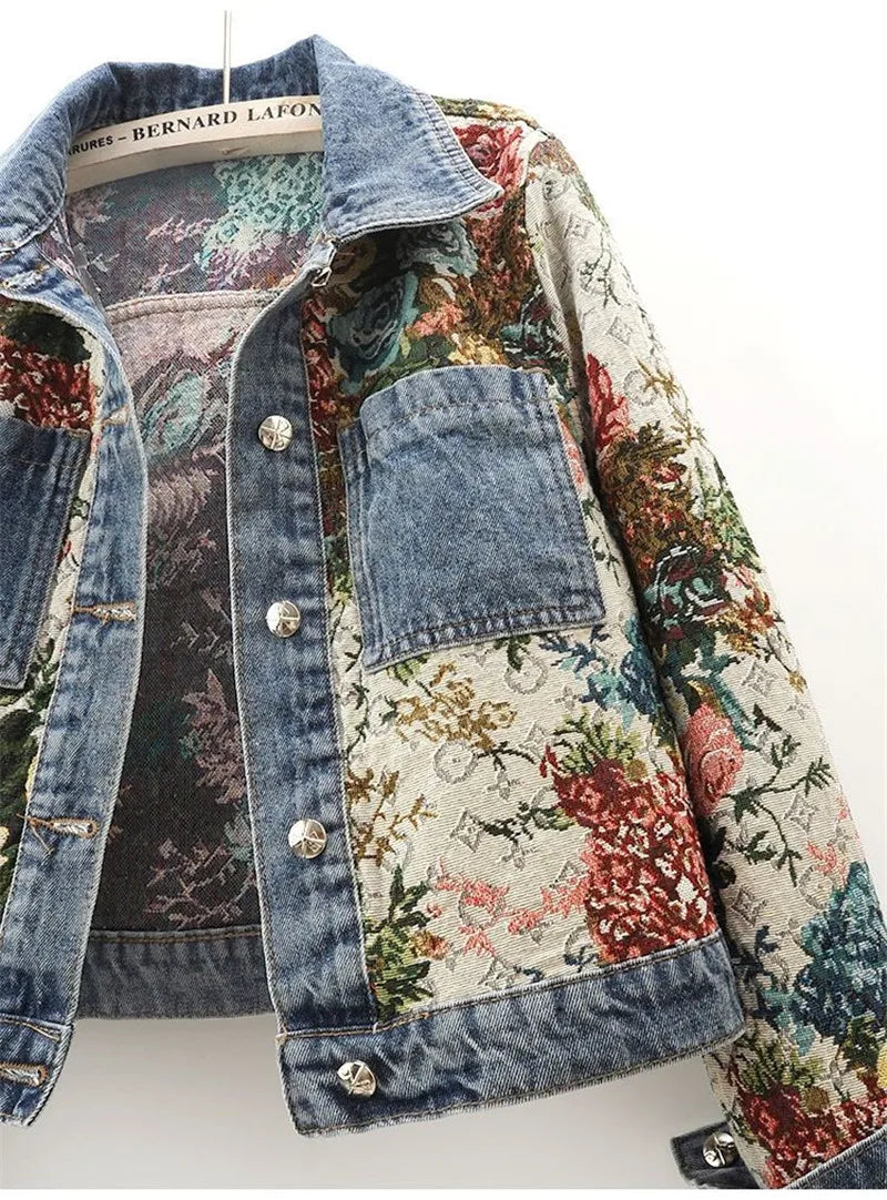 Short Denim Jacket for Women | Loose Patchwork Vintage Coat 🌼