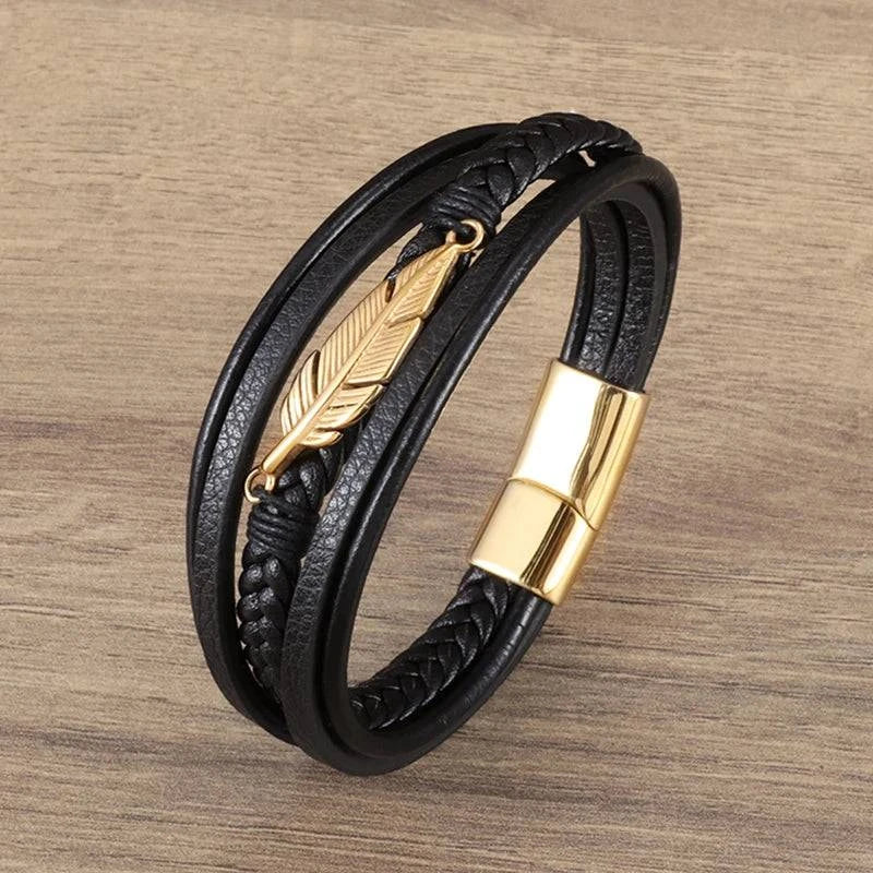 Shop All I Want 11154-Gold SHOP ALL I WANT Classic Cross Leather Bracelet for Men