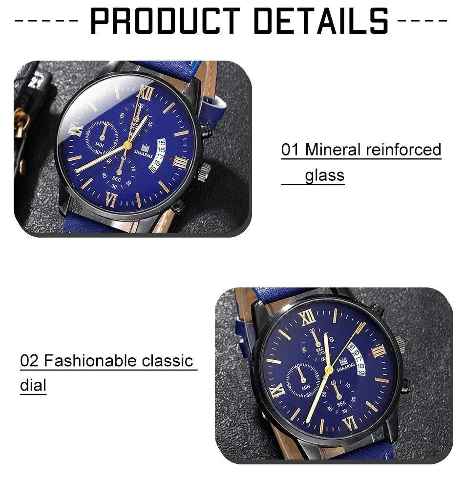 Shop All I Want Shop All I Want 🕶️ 4pcs Men's Watch Set – Fashion Leather Band, Calendar & Military Sport Quartz Watches 🎁