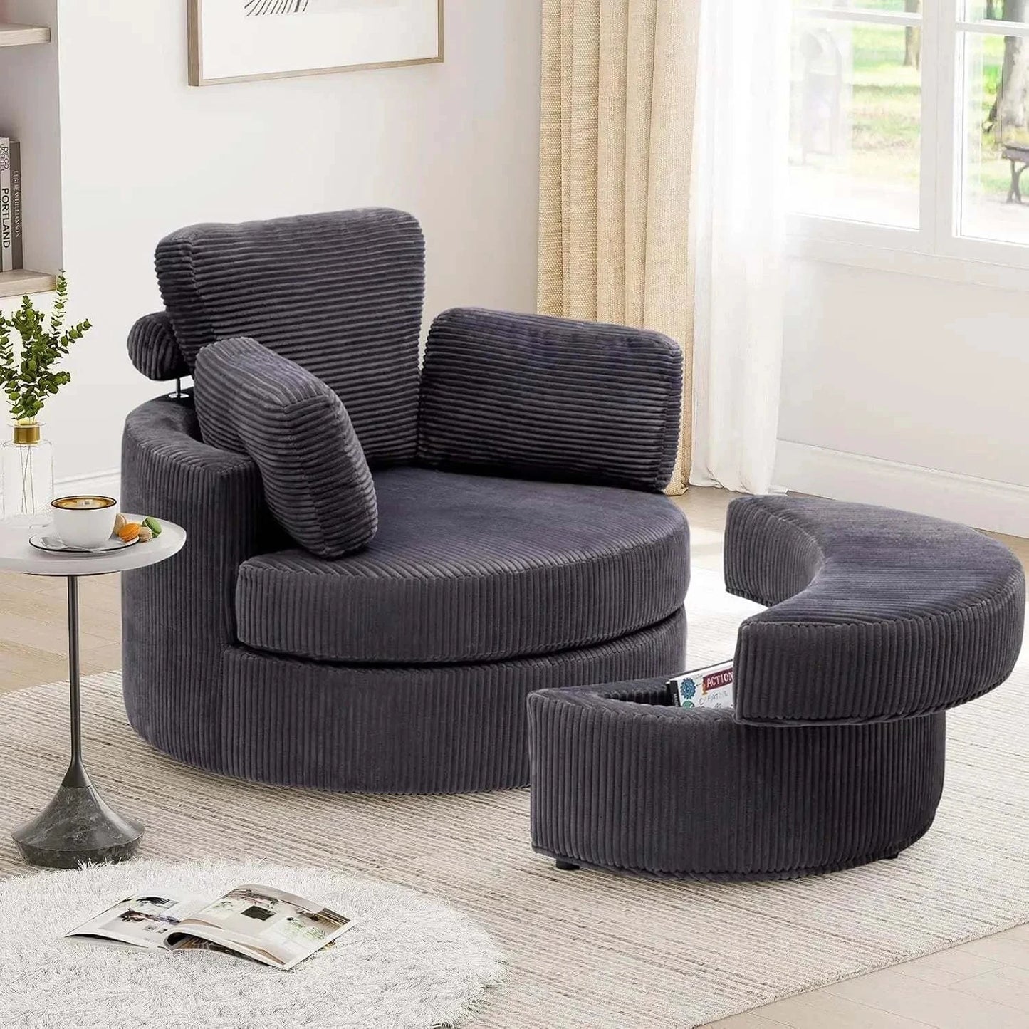 Cozy Round Reading Swivel Accent Chair – With Ottoman & Pillow 🛋️Elevate your living space with the Cozy Round Reading Swivel Accent Chair – With Ottoman &amp; Pillow 🛋️ Designed for both comfort and style, this chair features a Shop All I WantShop All I WantCorduroy Swivel Accent Chair –