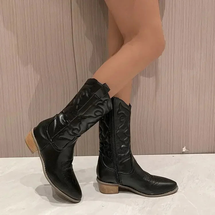 Shop All I Want Black / 43 SHOP ALL I WANT Gold Mid-Calf Cowboy Boots