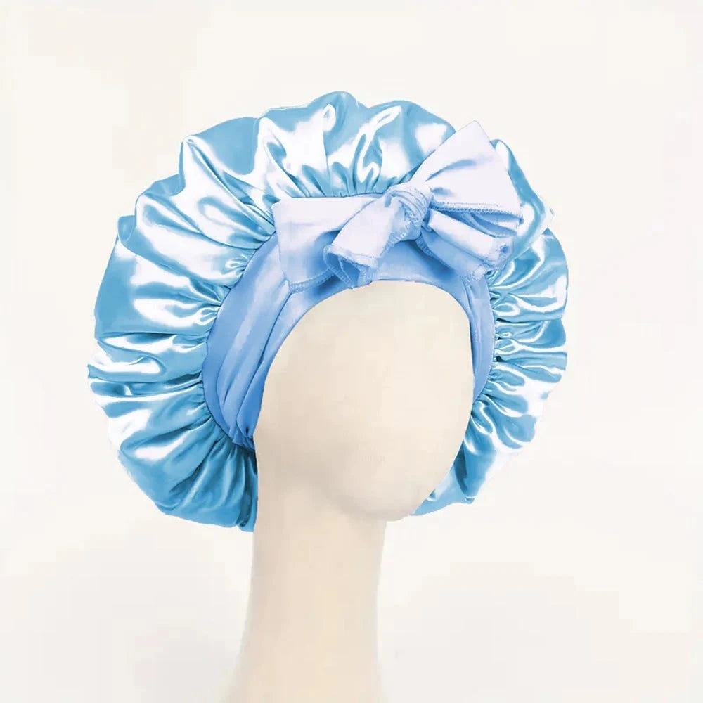 Shop All I Want Sky Blue Shop All I Want 🌙 Satin Silk Bonnet – Adjustable Tie Band for Sleeping, Hair Care, Suitable for Women & Men 🌟