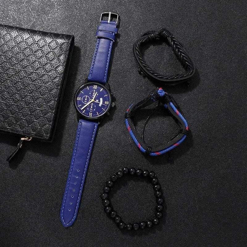 Shop All I Want Shop All I Want 🕶️ 4pcs Men's Watch Set – Fashion Leather Band, Calendar & Military Sport Quartz Watches 🎁