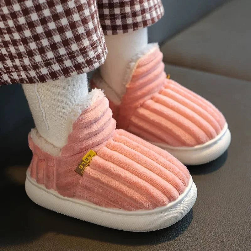 Shop All I Want Shop All I Want ❄️ New Winter Stripe Plush Slippers – Non-Slip, Soft Sole, Warm Cotton Shoes for Kids, Boys & Girls 🌟