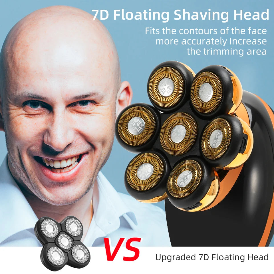 Men's 7D Floating Electric Shaver – Wet/Dry Rechargeable Razor with Bald Head Trimmer & LCD Display ⚡️🪒