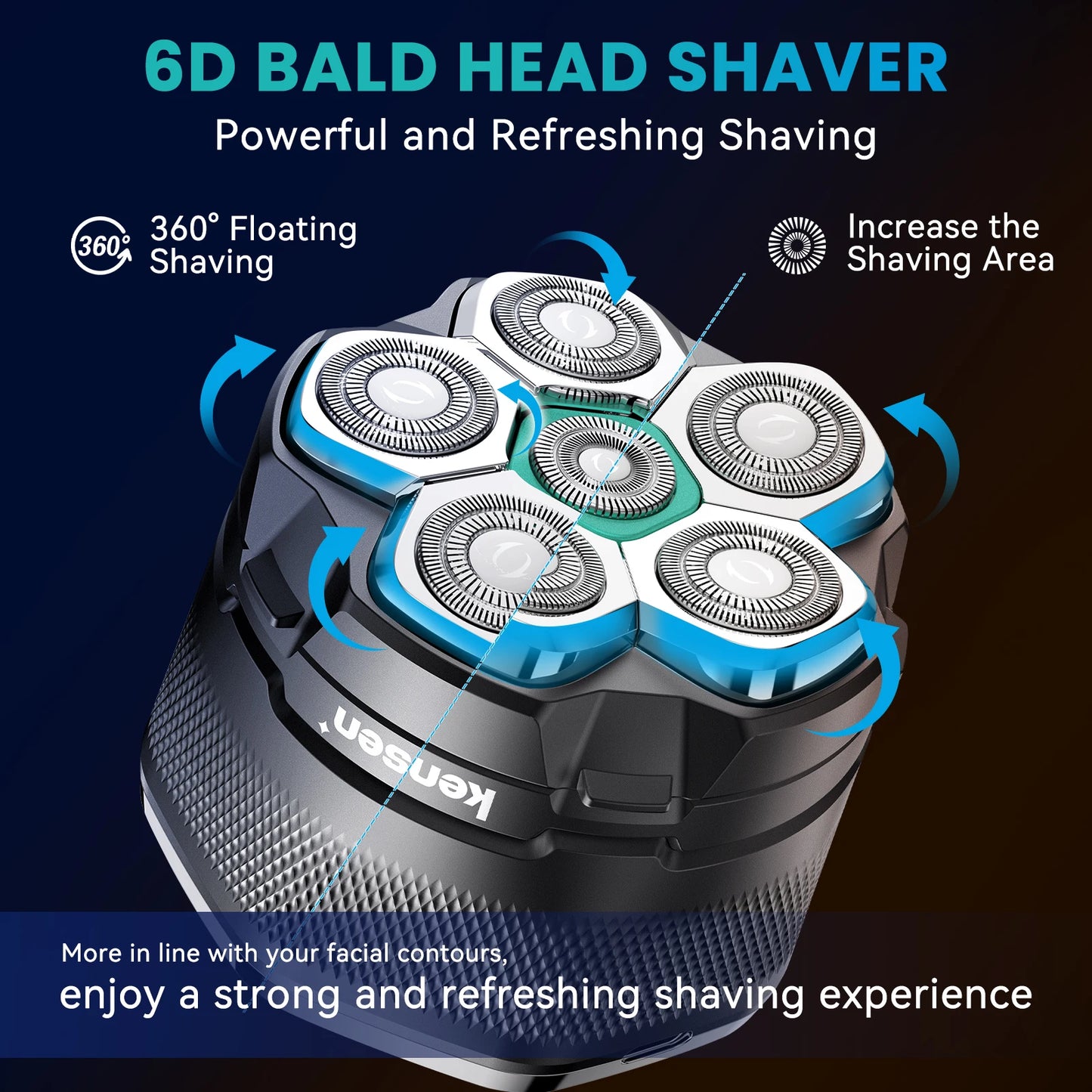 KENSEN Electric Head Shaver for Bald Men – 6D Magnetic Razor, USB Rechargeable with LED Display & Waterproof Design 🪒🔋