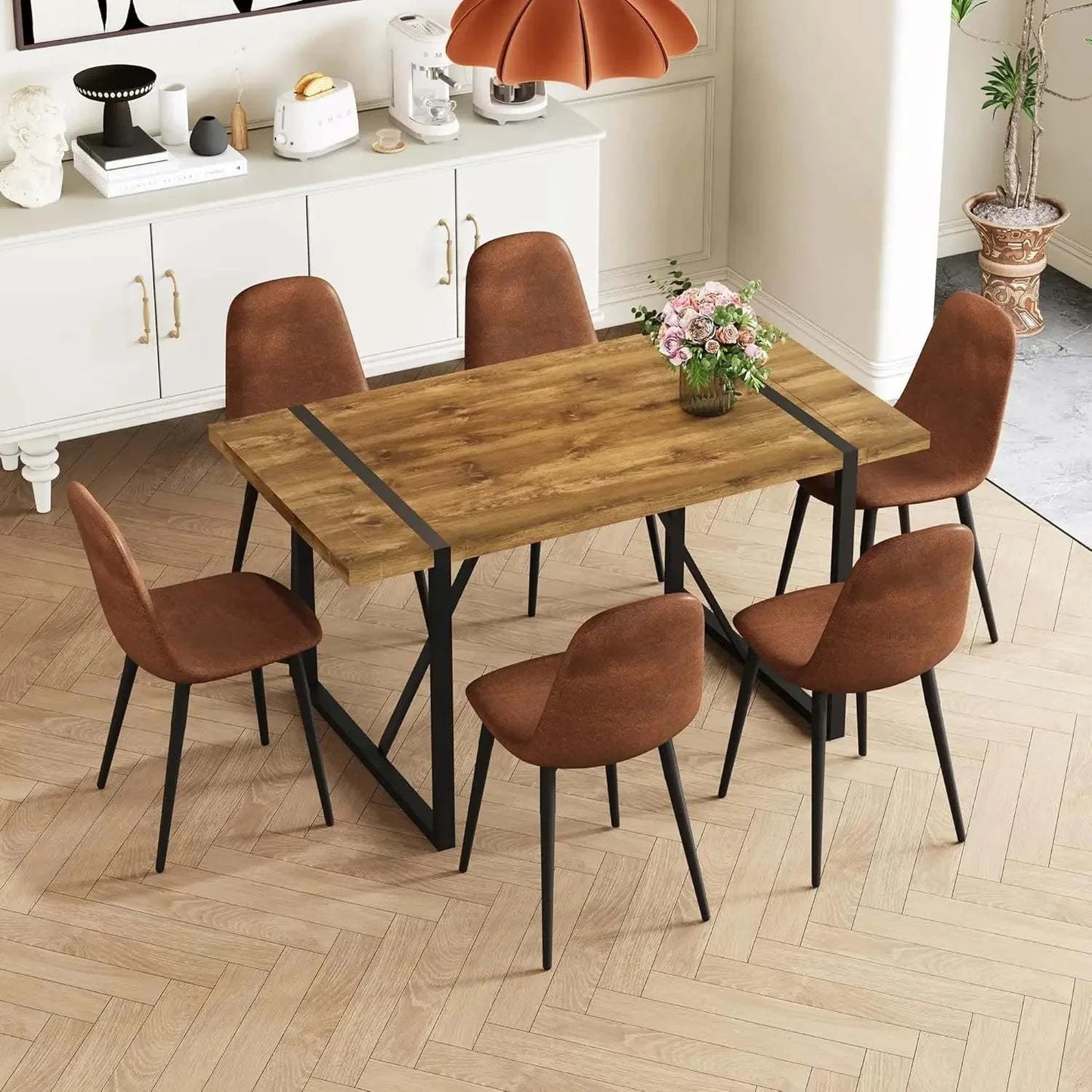 5-Piece Dining Set for 4 🍽️ | 55” Mid-Century Modern Wooden Table witElevate your dining space with the 5-Piece Dining Set for 4, featuring a 55” Mid-Century Modern Wooden Table paired with fabric chairs. Designed with modern home desShop All I WantShop All I Want5-Piece Dining Set