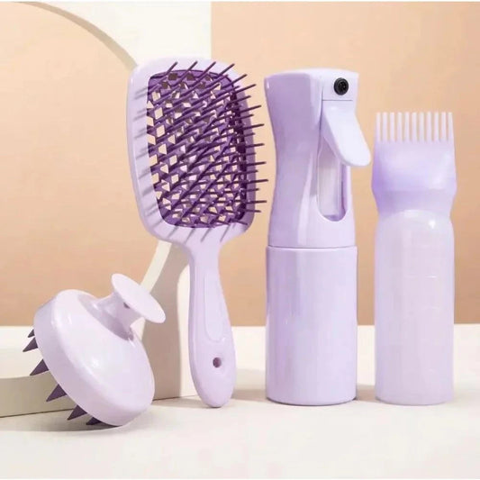 Shop All I Want Shop All I Want 💆‍♂️ 4pcs Silicone Scalp Massage Comb Set – Detangling Brush, Hair Dye Applicator & Spray Bottle 🌟