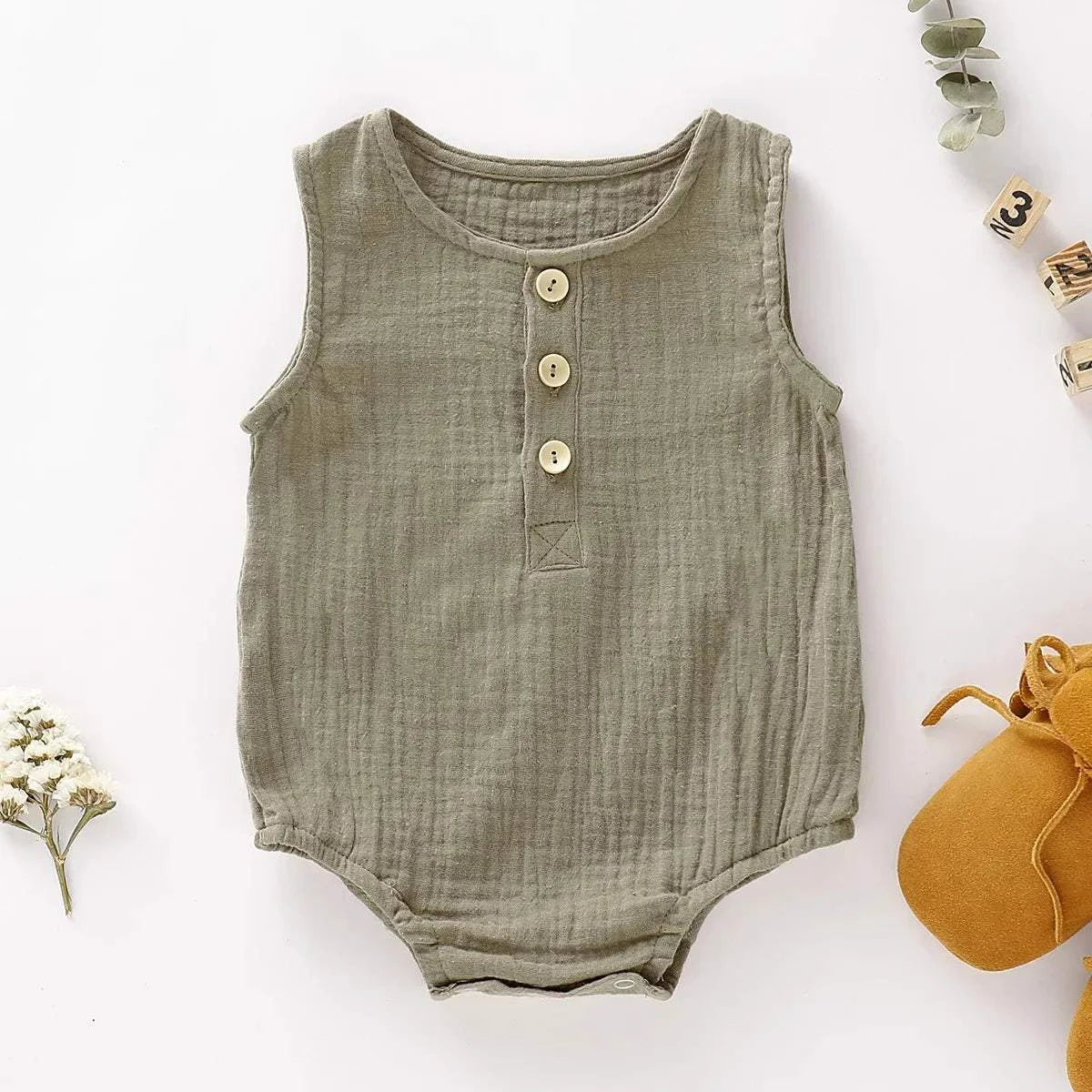 Shop All I Want Gray-Green / 0-3months Shop All I Want 🌼 Light & Breezy: Perfect Summer Romper for Babies!